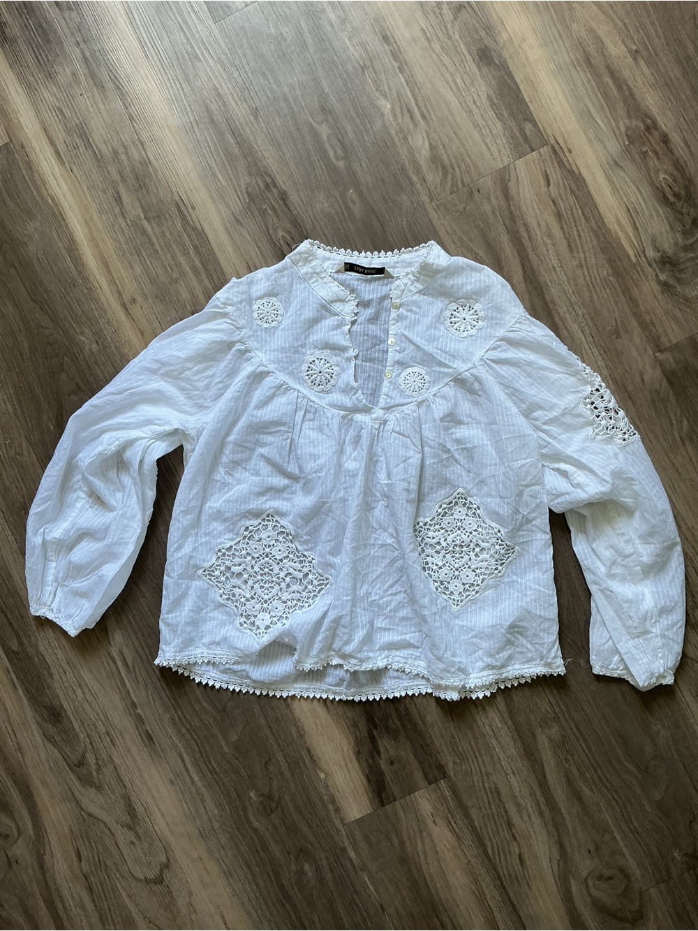 Zara White Eyelet Crochet Peasant Blouse
